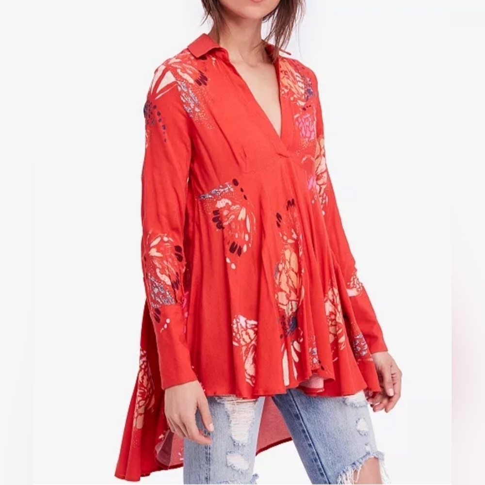 Free People Field Of Butterflies Semi-Sheer Tunic Size Small